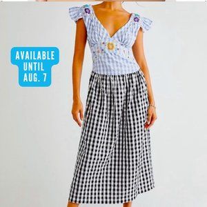 TACH Ilena Black Blue and White Gingham Midi Dress Without Embroidery